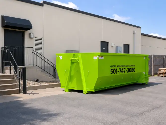 Commercial roll-off dumpster at a business location